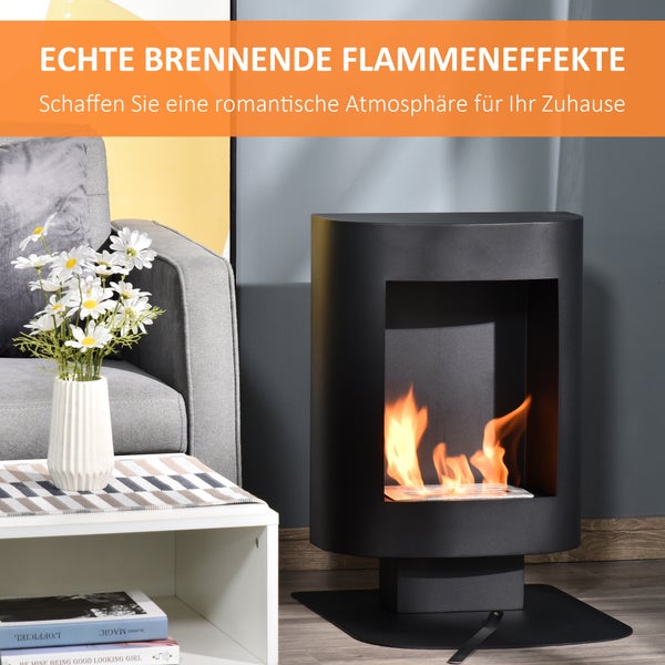 HOMCOM, Ethanol-Kamin, Bio-Ethanol-Brenner, 46,5B x 53T x 65H cm, Stahl, Schwarz
