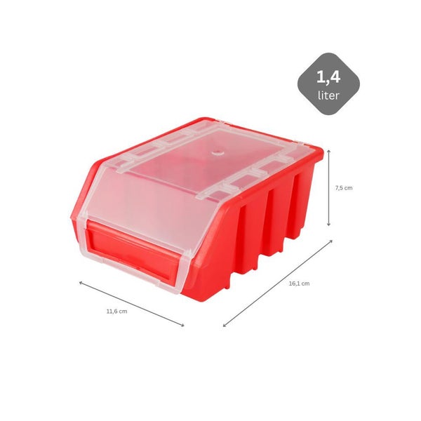 PROREGAL SuperSparSet 40x Sichtlagerbox 2 mit Deckel HxBxT 7,5 x 11,6 x 16,1 cm Polypropylen Rot
