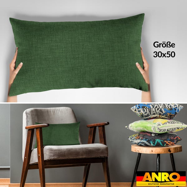 Kissenhülle Tannengrün 30x50cm mit Füllung Leinenoptik
