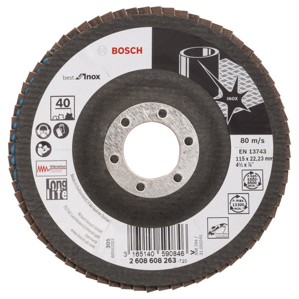 Bosch Fächerschleifscheibe Best for Inox 125 22,23 40 gewinkelt Glasgewebeteller - 2608607638