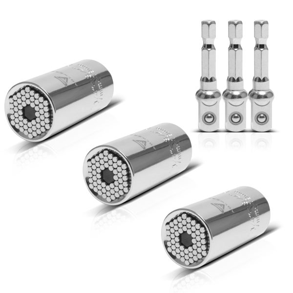 STAHLWERK 3 x Universal-Steckschlüssel 7-19 mm Multifunktionsnuss für 3/8