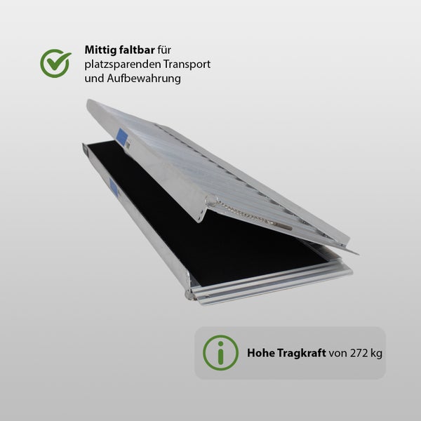 TRUTZHOLM Rollstuhlrampe klappbar 152 cm Traglast 272 kg Alu grau schwarz beschichtet Auffahrrampe