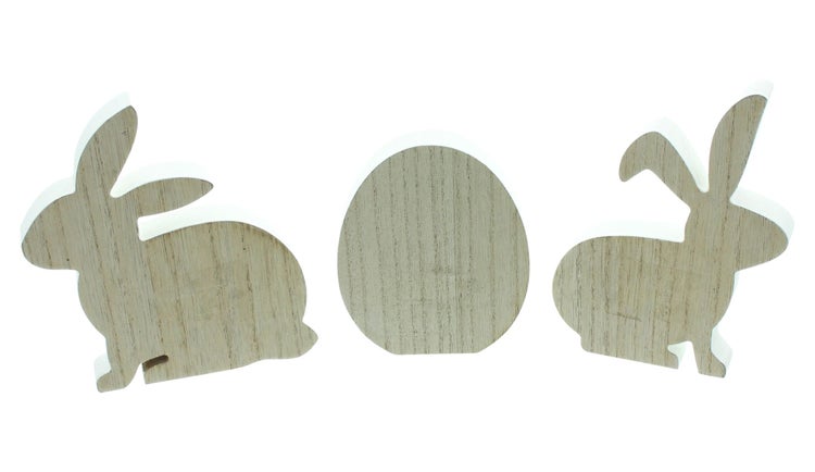FRANK FLECHTWAREN | Osterdeko Hasen & Ei, 3er Set, MDF, 9,5 x 1,5 x 12 cm, 14 x 1,5 x 15 cm, 11,5 x 1,5 x 15,5 cm