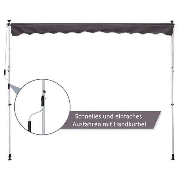Outsunny Markise, Klemmmarkise, 200 x 150 cm, Alu, Grau