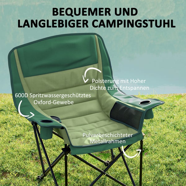 Outsunny Campingstuhl faltbarer Gartenstuhl mit Seitentasche, Becherhalter, Klappsessel mit Metallbbeine, Tragetasche für Pool, Strand, Oxford, Grün