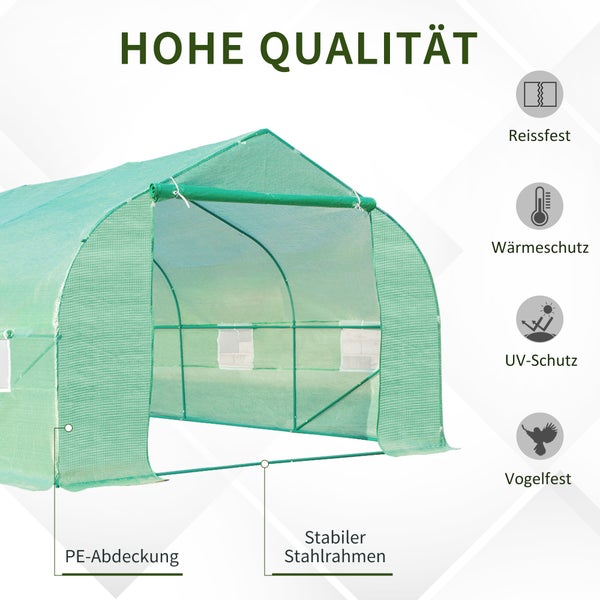 Outsunny Foliengewächshaus, Giebeldach, 595 × 300 × 200cm, Eisenrohr, PE, Grün