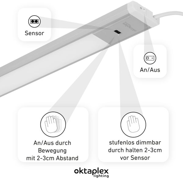 Okataplex Logo und Informationen zu einem Sensor zur Steuerung einer Lampe