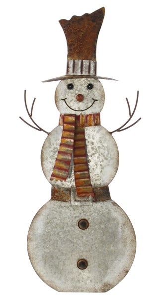 Schneemann Figur aus Metall mit Hut und Schal als Weihnachtsdekoration
