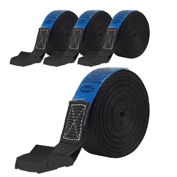 Set von drei Spanngurten mit Klemmverschluss aus Polyester für die Ladungssicherung mit einer Länge von fünf Metern.