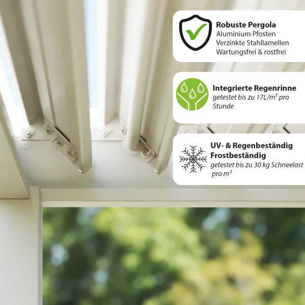 Weide Classic Alu-Stahl Pavillon 3 x 4 M Weiß Pergola Freistehend mit Pfostenstärke 11,6 cm x 11,6 cm