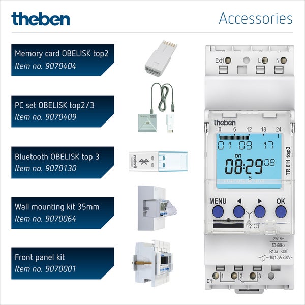 Theben 6110130 TR 611 top3 - Digitale 1-Kanal Zeitschaltuhr mit externem Eingang und App-Programmierung, perfekt für LEDs, Zeitschalter