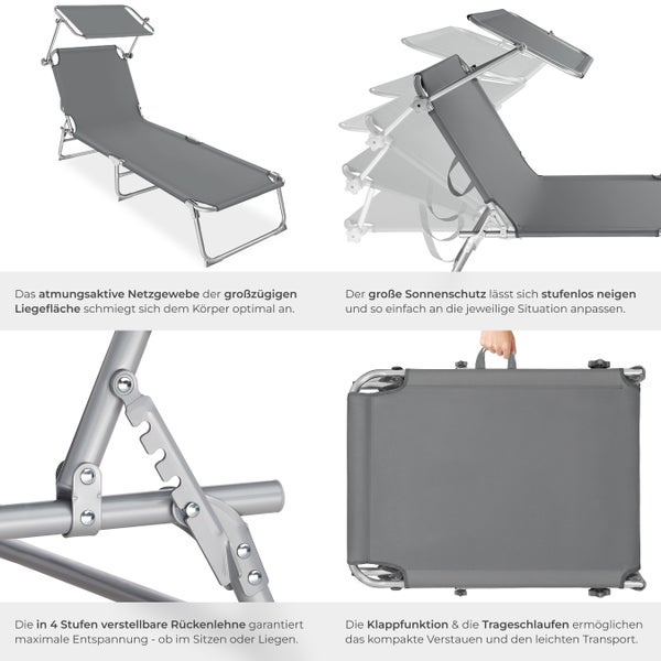 Gartenliege tectake  190 x 68 x 28 cm klappbar grau