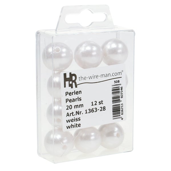 Packung mit zwölf weißen Perlen, je 20 mm groß