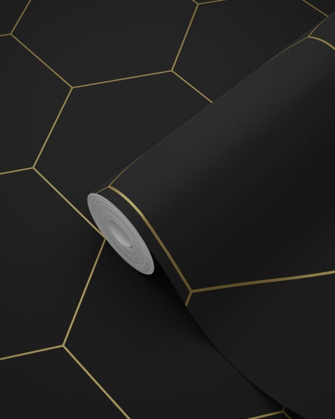 Tapetenrolle mit geometrischem Muster auf schwarzem Grund