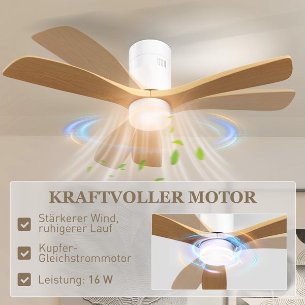 HOMCOM Deckenventilator mit Beleuchtung und Fernbedienung 117 cm LED Lampe mit Ventilator, 3 Flügeln, Umkehrbarer DC Motor, 3 Lichtfarben, 6 Geschwindigkeiten, Timer für Schlafzimmer