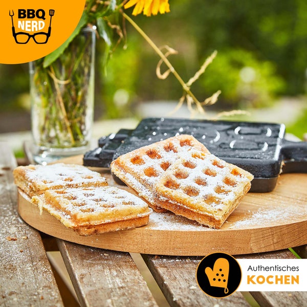 BBQ-Nerd Waffelform aus Gusseisen für belgische Waffeln | Gusseisernes Waffeleisen für Herd Grill Feuerstelle | Rustikaler Waffle Maker - Antihaft - Grillwaffeleisen
