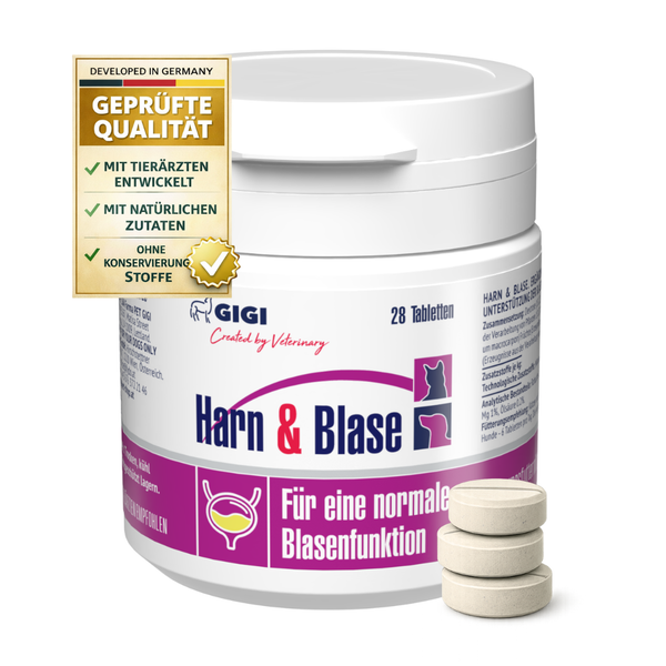GIGI Harn und Blase Tabletten für Hunde und Katzen zur Unterstützung der Blasenfunktion, 28 Stück, mit Qualitätssiegel.