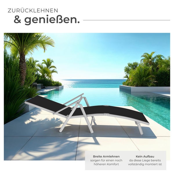 Gartenliege tectake Marisol 182 x 62 x 59 cm klappbar schwarz/silber