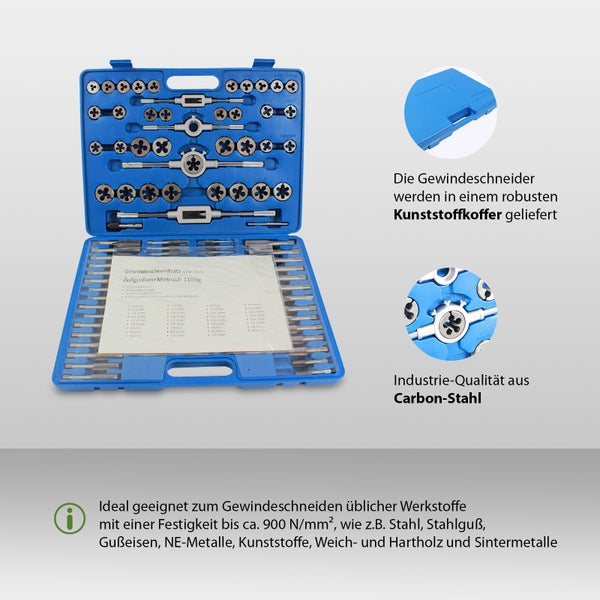 Gewindeschneidsatz 110 tlg zoll/metrisch Gewindeschneider Gewindebohrer UNC/UNF