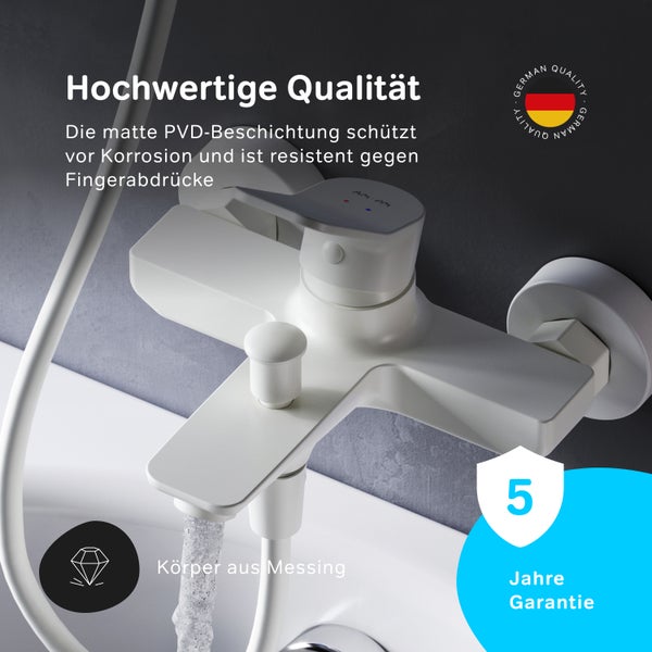 Wannenarmatur aus Messing mit PVD-Beschichtung und fünf Jahre Garantie