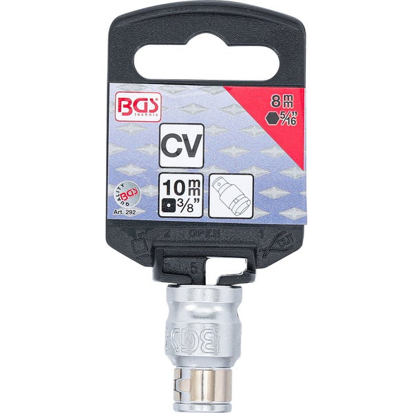 BGS Bit-Adapter mit Haltekugel Innenvierkant 10 mm (3/8) Innensechskant 8 mm (5/16) - 292