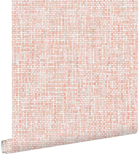 ESTAhome Tapete Leinen-Optik Pfirsichorange Rosa - 53 cm x 10.05 m - 148661