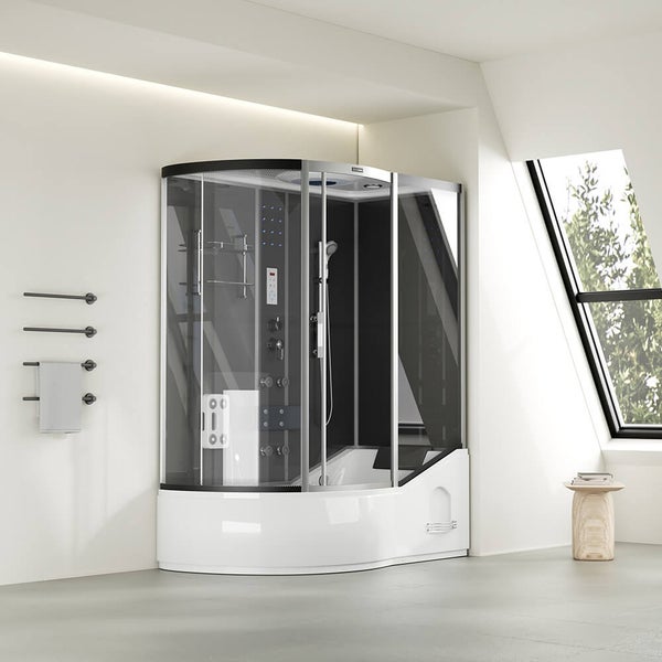 Home Deluxe - Duschtempel ALL IN 2in1 - Schwarz, 170 x 90 x 220 cm Links - inkl. Dampffunktion, Regendusche und Fußmassage I Dampfsauna, Duschtempel Whirlpool Fertigdusche