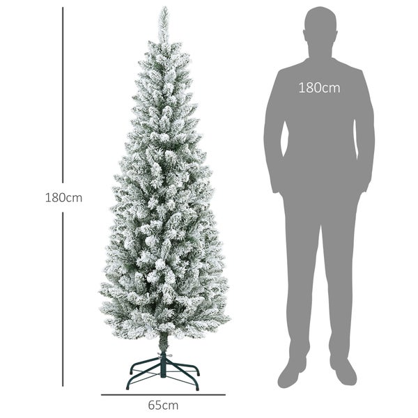 HOMCOM Künstlicher Weihnachtsbaum, 180 cm Christbaum mit 479 Spitzen, Kunstschnee, klappbar Metallständer, für Weihnachten Deko, Grün