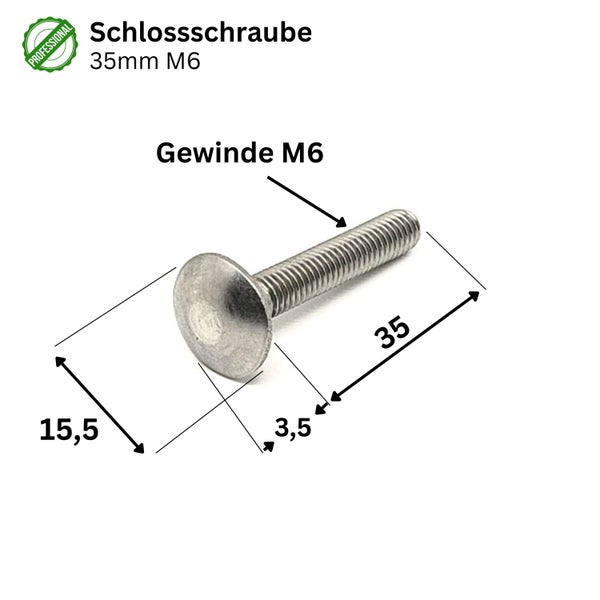Schlossschraube 35 mm M6 mit Maßangaben
