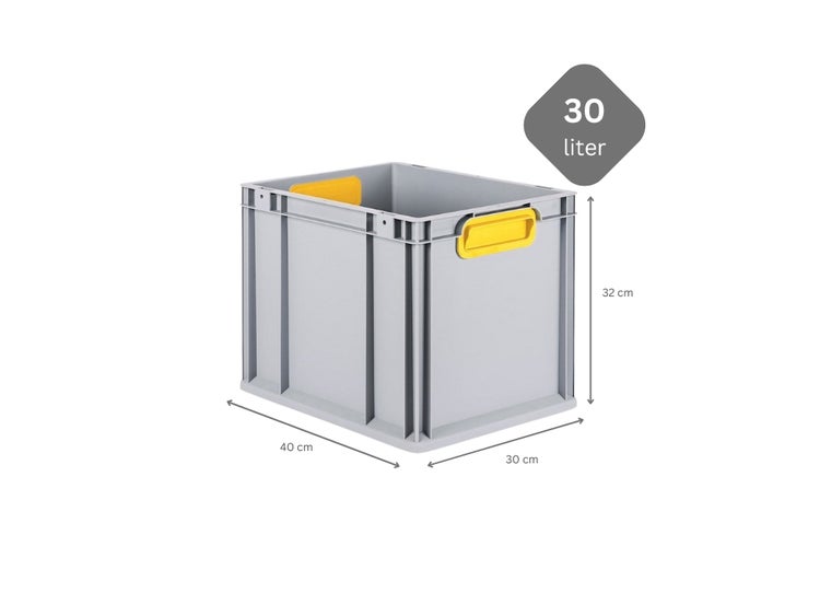 PROREGAL Spar Set 4x Eurobox Nextgen Color HxBxT 32 x 30 x 40 cm 30 Liter Griffe Gelb Geschlossen Glatter Boden Eurobehälter Transportbox