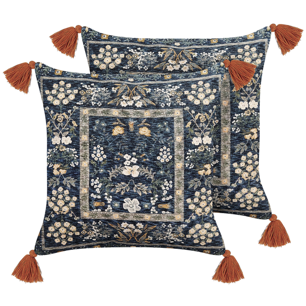 Dekokissen 2er Set PANAX Samtstoff 45 x 45 cm Bunt Blumenmuster
