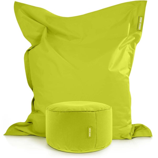 Green Bean© 2er Set XXL Sitzsack inkl. Pouf fertig befüllt mit EPS-Perlen - Riesensitzsack 140x180 Lounge Sitz-Kissen Bean-Bag Chair  - Hellgrün