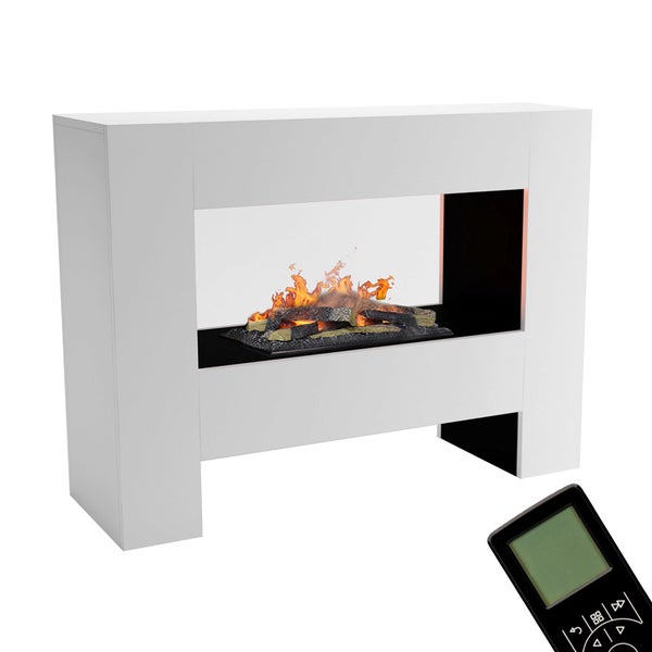 GLOW FIRE Elektrokamin 'Fallada' | Wasserdampf Kamin mit OMC 600 inkl. Holz in weiß als Raumteiler | HxBxT: 90x120x40 cm