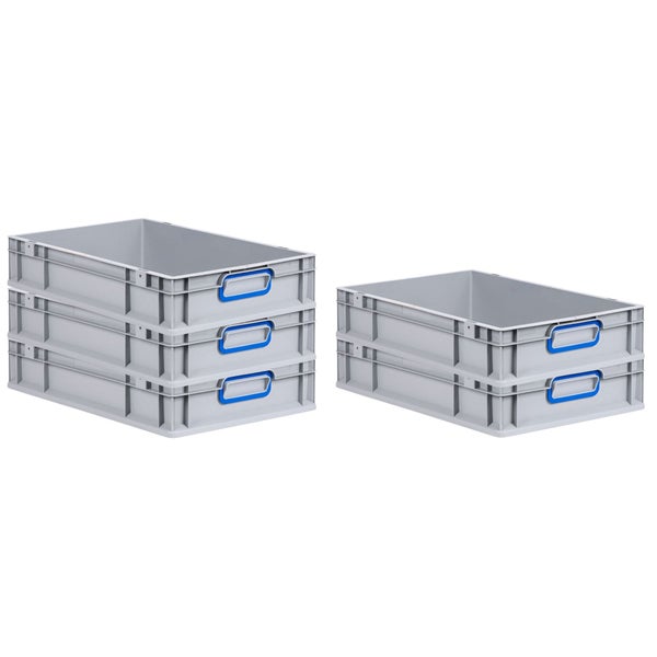 PROREGAL Spar Set 5x Eurobox Nextgen Color HxBxT 12 x 40 x 60 cm 23 Liter Griffe Blau Geschlossen Glatter Boden Eurobehälter Transportbox