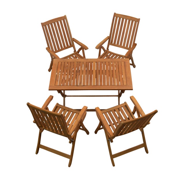 Teak Sitzgruppe 4 Hochlehner klappbar 1 Klapptisch 120 x 70 cm premium Set