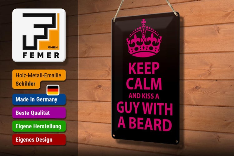 Blechschild Spruch 20x30cm Keep Calm and kiss guy with a beard