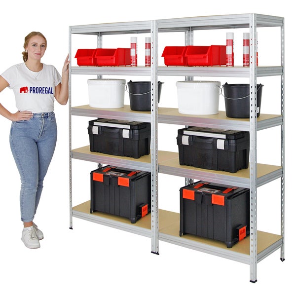PROREGAL Mega Deal 2x Schwerlastregal Rivet HxBxT 180 x 90 x 45 cm Fachlast 250 kg Verzinkt