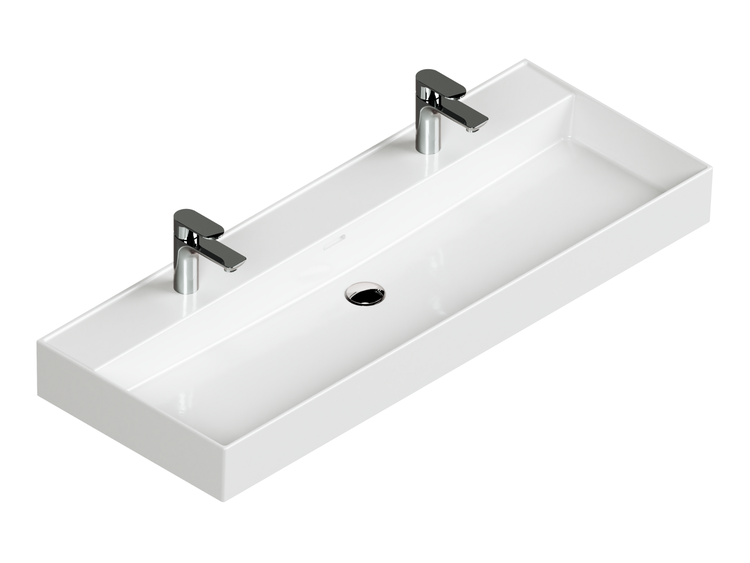 Rechteckiges Aufsatzwaschbecken mit zwei Armaturen für das Badezimmer