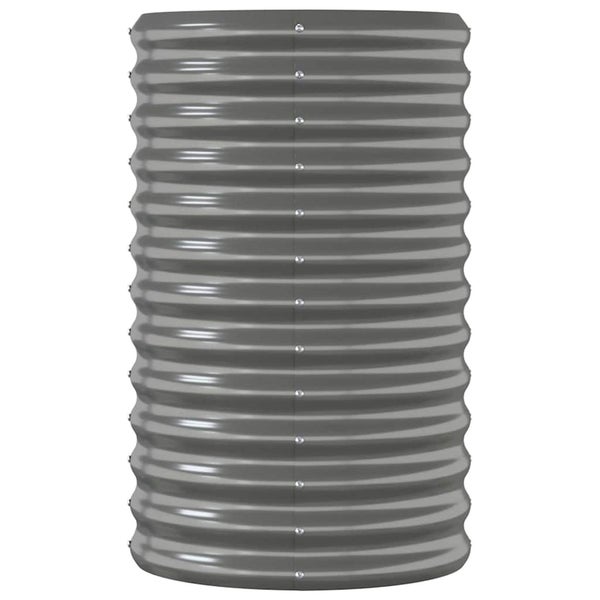 Rundes Hochbeet aus Wellblech, zylindrischer Pflanzkübel aus Metall.