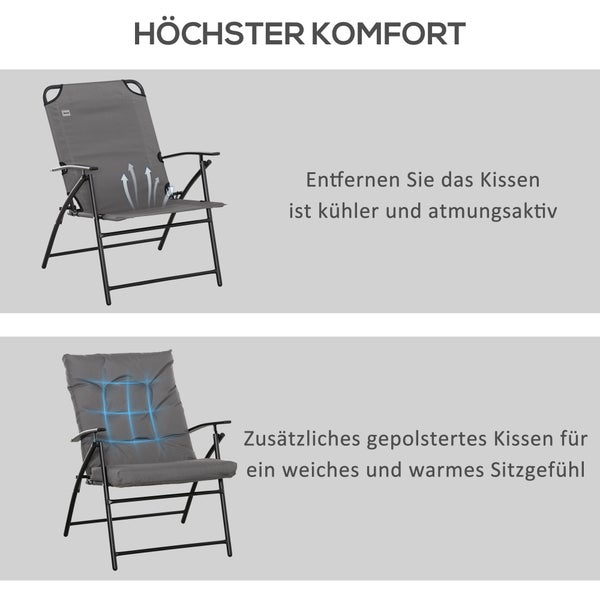 Outsunny Campingstuhl faltbarer Gartenstuhl mit Metallrahmen, verstellbarer Rückenlehne, Faltstuhl, Klappsessel für Pool, Strand, Oxford, Grau