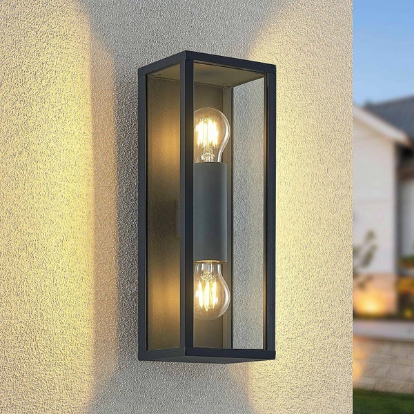 Lindby Wandleuchte außen Peldar (spritzwassergeschützt (Modern) in Schwarz aus Aluminium (2 flammig, E27) - Außenwandleuchten Wandlampe Led Außenlampe Outdoor für Außenwand/Hauswand