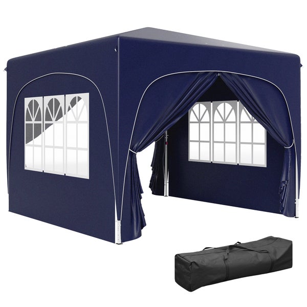 Outsunny Pavillon 3x3m, wasserabweisend Stabil Winterfest Pop-up Faltpavillon, UV Schutz 50+, Faltbar Partyzelt Gartenzelt mit 4 Seitenteilen Tasche Gartenpavillon für Camping Garten, Dunkelblau