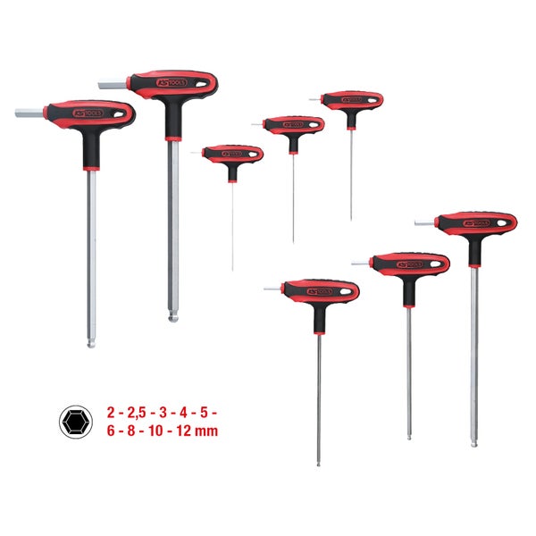 KS Tools Sechskant-Stiftschlüssel Set mit T-Griff, Größen 2 bis 12 Millimeter