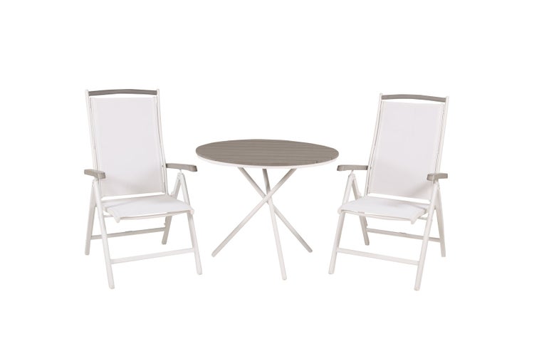 Parma Gartenset Tisch Ø90cm und 2 Stühle 5posalu Albany weiß, grau, cremefarben. 90 X 90 X 74 cm