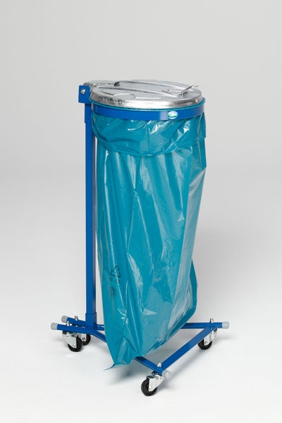 PROREGAL Robuster Einzel Abfallsammler Mit Metall Deckel Mit 4 Rollen 35 cm Einwurföffnung HxBxT 100 x 49 x 52 cm Stahl Blau Verzinkt