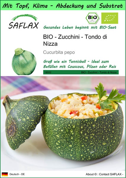 SAFLAX Garden to go - BIO - Zucchini - Tondo di Nizza - Cucurbita pepo - 5 Samen - Mit Topf, Klima - Deckel und Anzuchtsubstrat