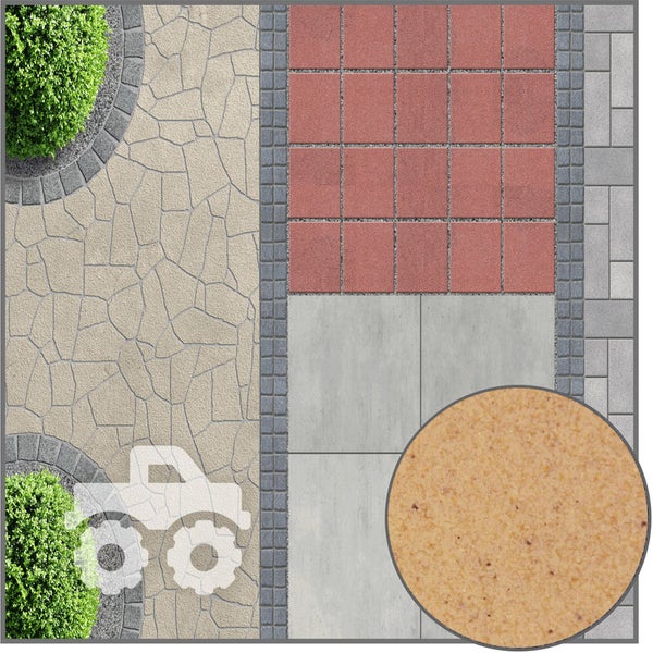 Pflasterfugenmörtel für verschiedene Bodenbeläge im Außenbereich wie Platten und Pflastersteine, befahrbar mit PKW.