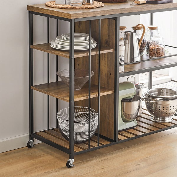 Küchenwagen mit Holzablagen und Metallrahmen