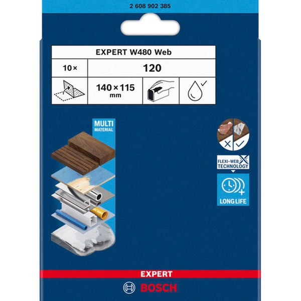 Bosch Expert W480 Web Schleifgitter Set, 140x115 mm, 10 Stück, geeignet für verschiedene Materialien