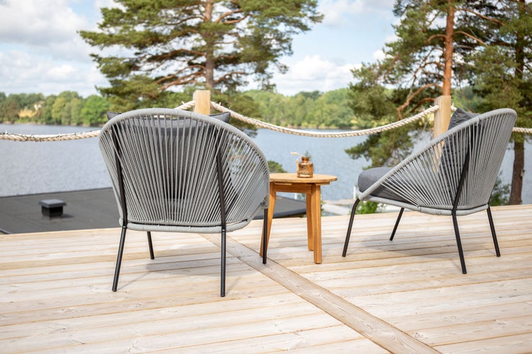 Lindos Loungestuhl inkl. Kissen, stapelbar schwarzgrau. 2er Set